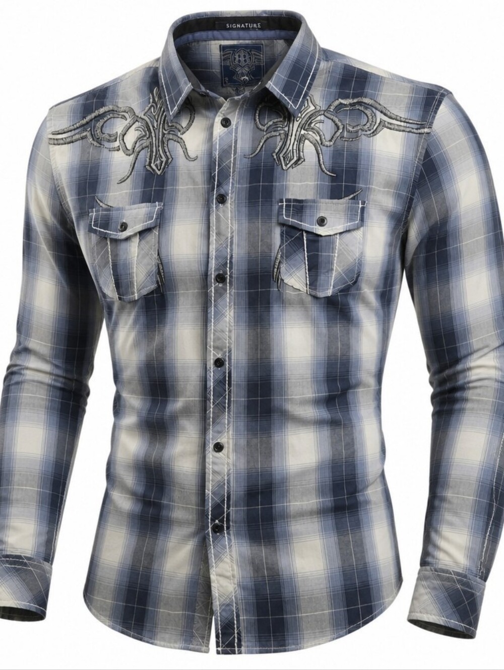 Roar Affliction Signature Embroidered Button-Up, Blue, Men's 3XL